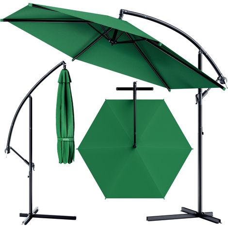 KINGSLEEVE® Parasol de jardin extérieur en aluminium Parasol déporté inclinable Ø300cm avec manivelle Protection UV 50+  Vert