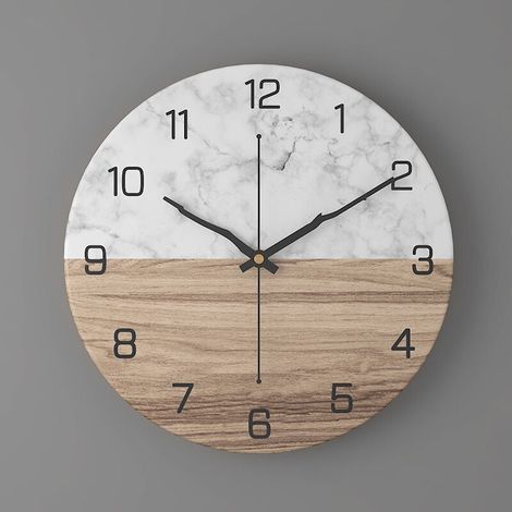 Wanduhr aus Metall, 30 cm/12 Zoll, nicht tickende Wanduhr, moderne Wanduhr, Vintage-Wanduhr, Wohnzimmer, Schlafzimmer, Küche, Kinderzimmer, Büro, Kinder, goldene Wanduhr (weißes Holz) (1/5)