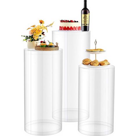 Support Fleur Mariage Cylindrique Lot de 3 Support Cylindre Anniversaire 60/75/90 cm Présentoir Fleurs Mariage pour Mariages Fêtes Anniversaires Déco Artistique, Charge 15 kg Couvercle Acrylique (1/5)