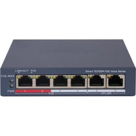 Switch Hikvision DS-3E1106P-EI/M 6 puertos PoE gestionado compacto metalico