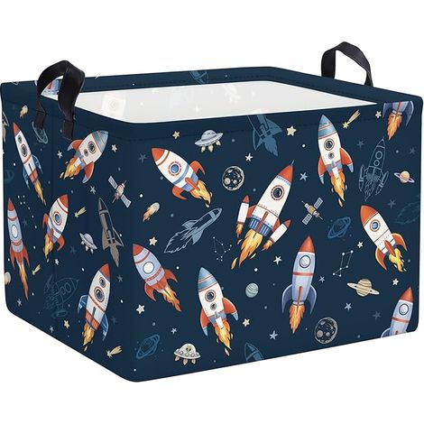 Panier Rangement Espace Panier à Linge Planète Boite Rangement Organiser Jouet Vêtements Fusée 40x30x30 cm (1/5)