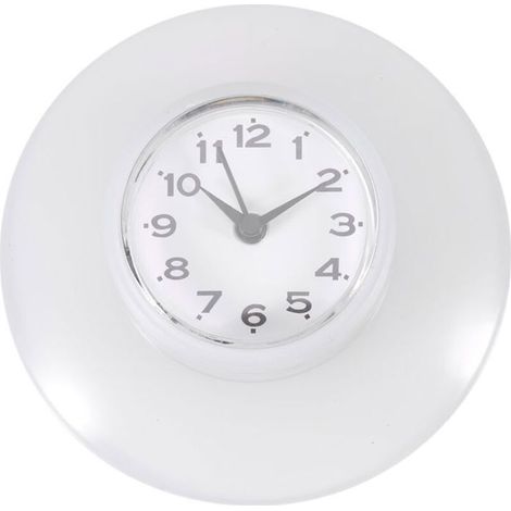 Horloge murale à ventouse pour miroir de salle de bain ou de cuisine, étanche, à quartz, blanche. (1/4)