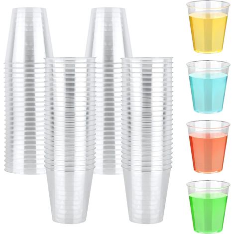 Confezione da 100 bicchieri di plastica riutilizzabili, 5 cl/50 ml, bicchierini trasparenti, per cocktail, succhi di frutta e matrimoni.