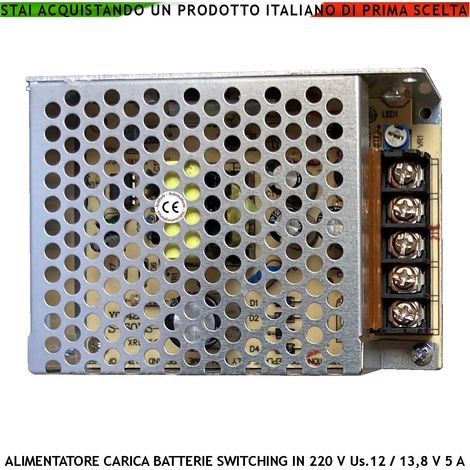 Alimentatore Switching Ingresso 230 V 50 Hz Uscita Tensione Regolabile +/- 15% da 12 a 13,8 V ripple 50mVp-p Tarata Securvera 13,8 Vcc 5,0 A Ricambio Centrale Antifurto Carica Batterie Tipico Ricambio (1/2)