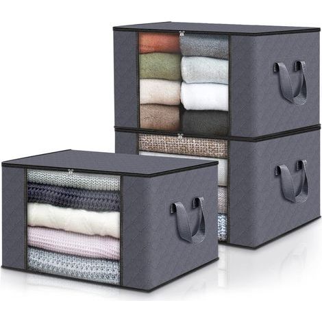 Sac de Rangement Vetement, (3 pièces), Sac, Boite Sous le Lit, Caisse Pliable, en Tissu Solide, Poignées Renforcées (Gris foncé, Pack de 3) (1/5)