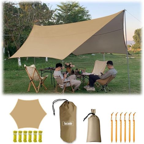 Großes Camping Tarp Zelt 4,5x4,5m Wasserdicht Ultraleicht Outdoor Awning Hexagon (1/5)