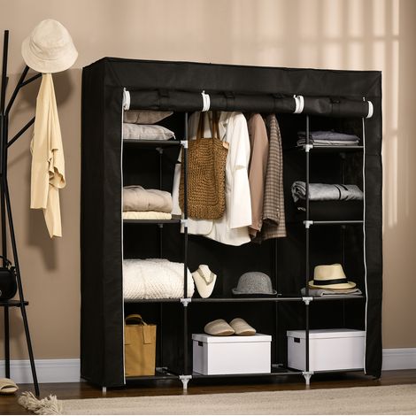 Armoire en tissu avec fermeture zippée, 1 penderie, 10 étagères, 150 x 43 x 162,5 cm, noir (1/5)