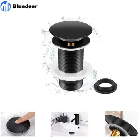 Piletta di scarico a scomparsa nera per lavabo – Senza troppopieno, universale, automatica per lavabo da appoggio (Bluedeer) -Crezuo