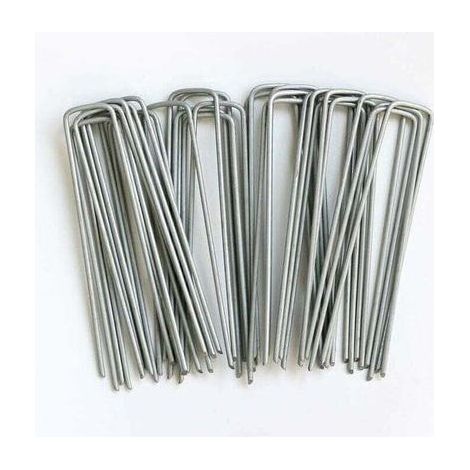 Piquets de jardin en forme U 150 mm pour membranes anti-mauvaises herbes, tissus, gazon synthétique, tapis et treillis galvanisé - lot de 50 pièces (1/4)