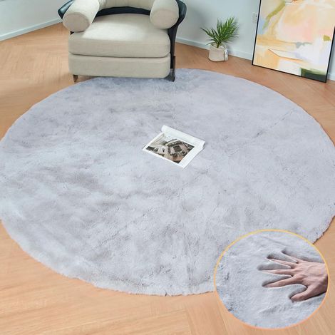 Teppich Fellteppich Kunstfell Wohnzimmer 150 cm (Rund) Grau (1/5)