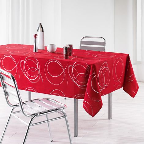 Nappe rectangle 150 x 240 cm polyester imprime argent bully Rouge (1/3)