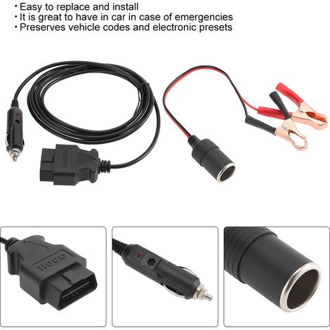 12V Notstromkabel für OBD-II-Steuergeräte mit Klemme und Speichersicherung (1/5)