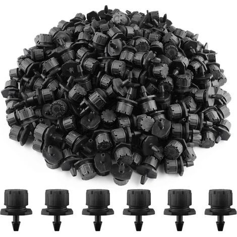 200pcs Adjustable Irrigation Dripper, 1/4'' Micro Flow Drip Irrigation System Drip Head Irrigation Mist Nozzles for Vegetable Gardens or Flower Beds (Black)