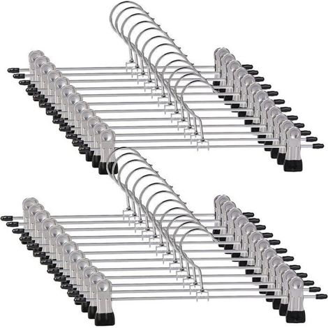 Cintres à pinces réglables - - Lot de 20 - Métal antidérapant - Largeur 30 cm - Crochet rotatif 360° (1/5)