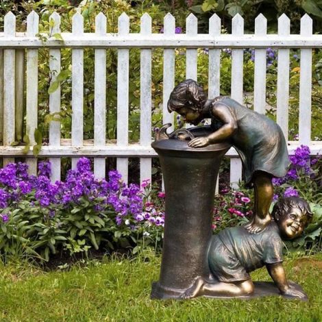 Statue de jardin enfant en résine avec fontaine d'eau et bain - - Décoration de jardin - Blanc (1/4)