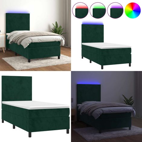 Boxspringbett mit Matratze & LED Dunkelgrün 90x200 cm Samt - Boxspringbett - Doppelbett - Samtbett - Luxusbett - Schlafsofa - Home & Living (1/5)