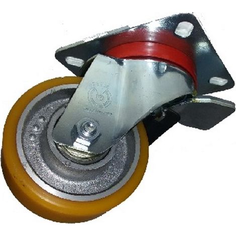 AVO 37BIS RUOTA CON RIVESTIMENTO IN POLIURETANO 80X30 SUPPORTO GIREVOLE E FRENO (1/2)