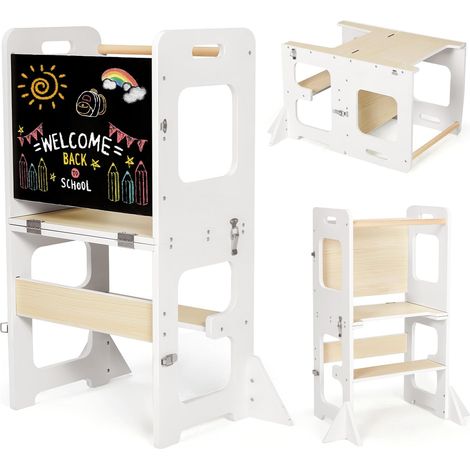 Tour d'apprentissage pour Enfants, Tour d Observation avec Planche, 3 en 1 Multifonction Pliable Learning Tower, Protection Anti-Renversement Tour d'apprentissage à partir de 1 an (1/5)