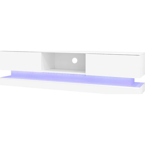 Mueble TV blanco brillo 160 cm con LED, 2 cajones, control por app y antivuelco (1/5)
