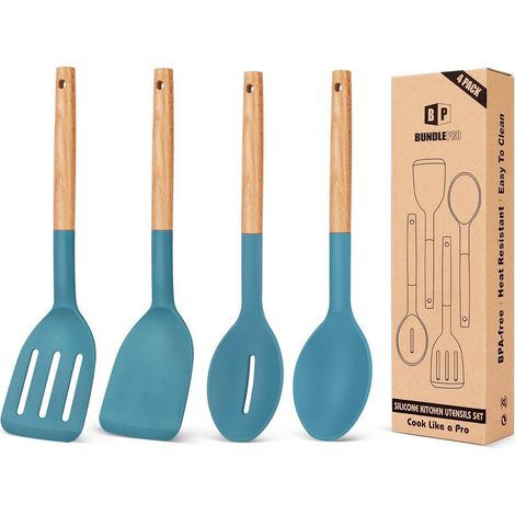Silikon Kochutensilien Set 4-teilig, antihaftbeschichtet, hitzebeständig, blau