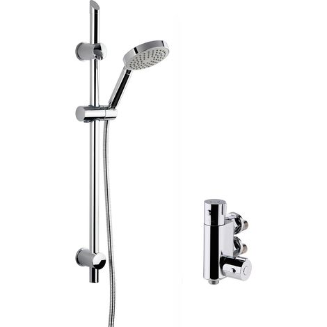 Round Thermostatic Vertical Bar Valve and Single Function Handset Slider Rail Kit Shower Bundle - Chrome - Balterley