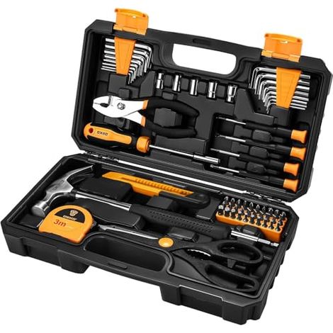 DEKO outils bricolage kit - 62 Pièce malette outils à Main Ménage Général avec Boîte à Outils en Plastique Mallette de Rangement (1/5)