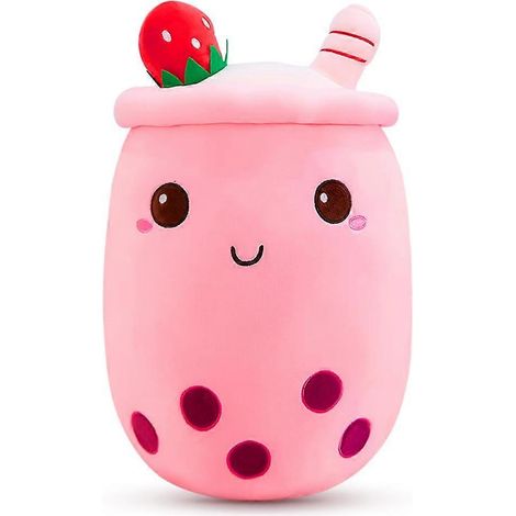 Coussin en peluche Bubble Tea, peluche douce et mignonne en forme de tasse de Bubble Tea avec des fraises, coussin en peluche en forme de tasse de Bubble Tea. (1/4)