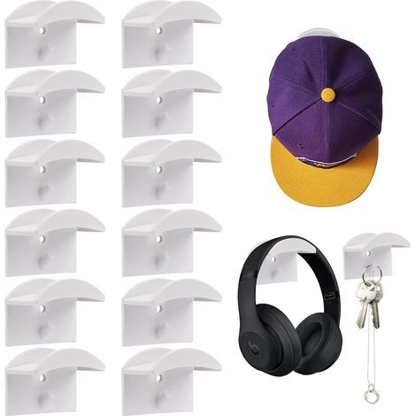 12 Pieces Adhesive Wall Hat Rack (White), Hat Hook Storage Holder, Suitable for Doors, Bedrooms, Entryways