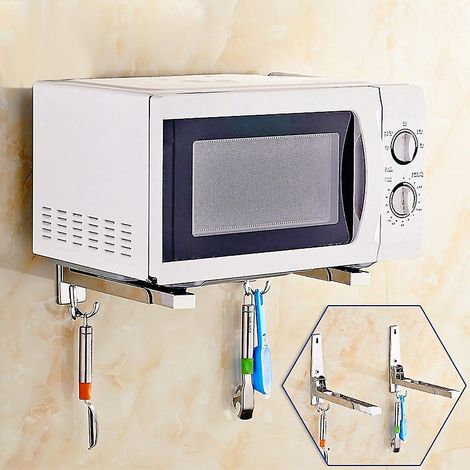 Support mural pour micro-ondes, étagère murale pliable en acier inoxydable (1/2)