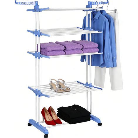 Séchoir à Linge étendoir Pliable Ailes latérales sur 4 Niveaux 175cm (1/5)