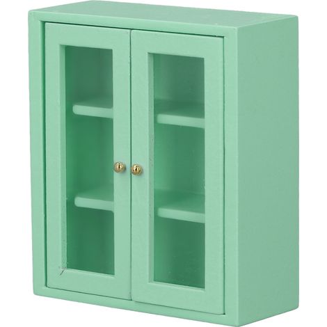 Meuble mural miniature en bois pour maison de poupée à l'échelle 1:12, meuble de cuisine décoratif, jouet d'imitation vert (1/5)