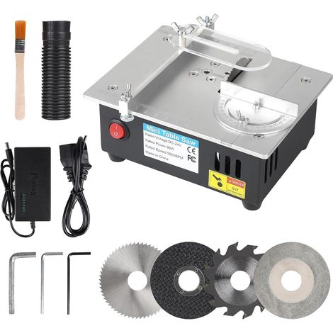 Mini Table Saw with 4 Blades, 96 W Table Saw Small with 7-Speed Power Supply Adjustable, 0.1-15 mm Saw Blade Height Adjustable, Multifunctional Table Saw Precision Table Saw for Woodworking (1/5)