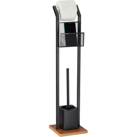 Ensemble WC avec étagère et brosse – Support pour portable – Dimensions H 78 cm – Aspect bois noir – Récipient amovible pour nettoyage facile (1/5)