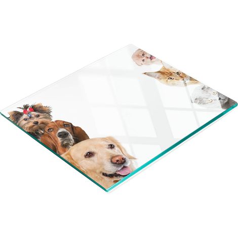 Tagliere da cucina in vetro con decorazioni raffiguranti cani e gatti, 60x52 cm. (1/5)