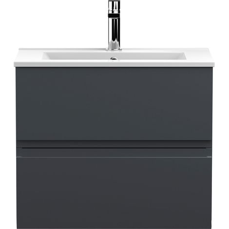Hudson Reed Urban Satin Soft Black 600mm Wall Hung 2 Drawer Vanity Unit and Minimalist Ceramic Basin - URB1404B (1/4)