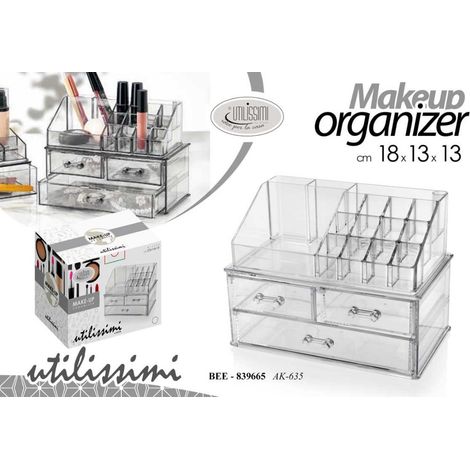 Organizer Portatrucchi Makeup Portagioie 2 + 1 Cassetti Trasparente 18 x 13 x 13 cm (1/2)