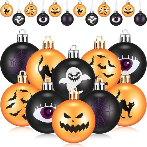 Boule De Décoration - 6 cm - Orange Et Violet - Pour Couronne De Porte Et Décoration De Fête D'Halloween - Lot De 12 (1/5)
