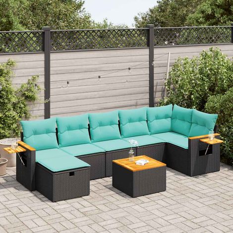 vidaXL Salon de jardin 8 pcs avec coussins noir résine tressée (1/5)