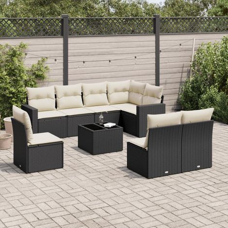 Salon de jardin 9 pcs avec coussins noir résine tressée vidaXL (1/3)