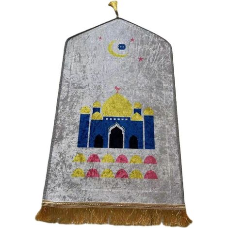 Gebetsteppich, weich und dick, 50 cm x 90 cm, mit Quasten, zum Beten, Knien und für Reisen.-White (1/5)