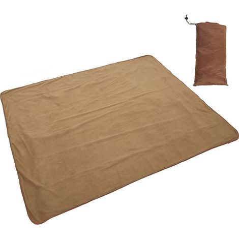 Couverture de pique-nique imperméable et douce pour camping en plein air avec sac de rangement (marron) (1/5)