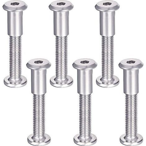 Vis de Raccordement pour Meubles 6Pcs Vis Assemblage Meuble avec Boulon M6 Vis de Connexion en 304 Acier Inoxydable Reliure à Vis pour Fixation de Porte, Lit, Meuble M6 x 35mm (1/4)