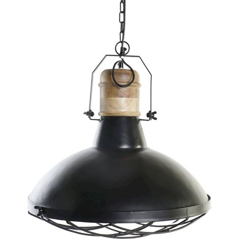 Suspension chic industrielle fer et bois - Noir ébène et marron boisé (1/5)