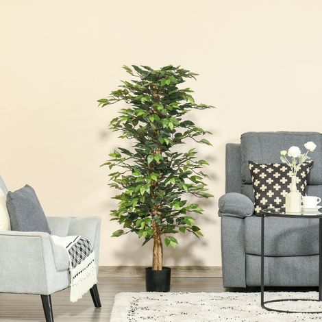 Ficus artificiel décoratif 150 cm pour intérieur et extérieur, en pot plastique noir, vert HAVRYA (1/5)