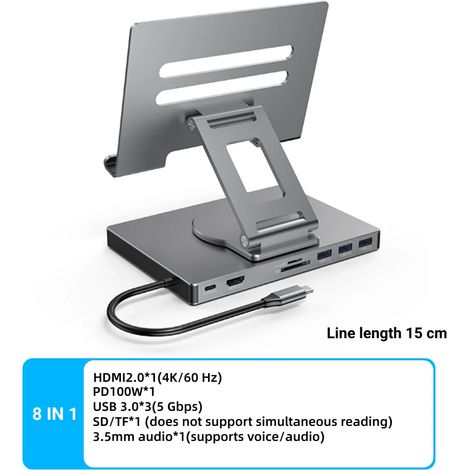 Adaptateur secteur USB 3.0 haute définition 4K 60 Hz (8 en 1) Type-C 5 Gbit/s (1/5)