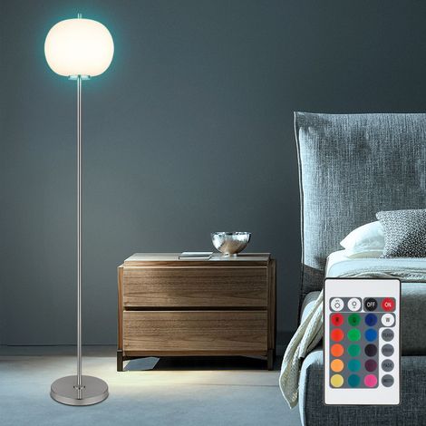 Stehleuchte Glasschirm opal Standlampe Fernbedienung dimmbar Wohnzimmerleuchte stehend, Metall nickel, RGB LED 4W 470Lm warmweiß, DxH 30x160 cm