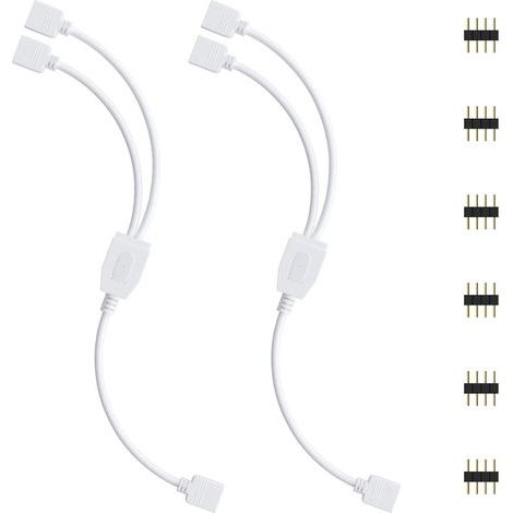 LED-Streifen-Anschlussset, 2 Stück 4-polige LED-Streifen-Splitter (1 auf 2 Kabelverteiler) mit 4-poligem Stecker für 5050, 3528 und 2835 RGB-LED-Streifen (DIY-Zubehör)