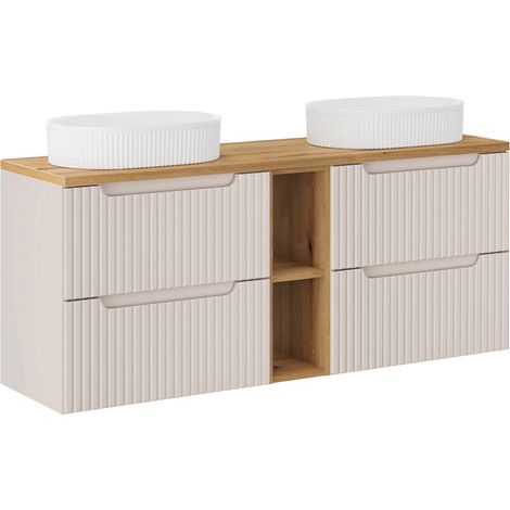 Mueble lavabo doble 140cm 4 cajones 2 compartimientos Riva Cachemira y Madera (1/4)