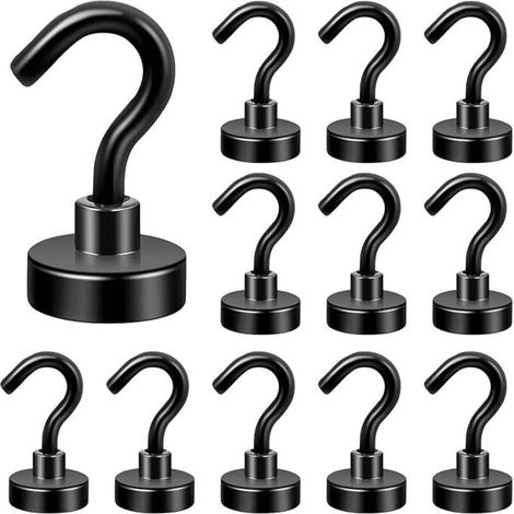 Crochets Magnétiques Puissants – Lot de 12 pour Portes, Réfrigérateurs, Cuisines et Bureaux – Rangement Pratique et Sécurisé