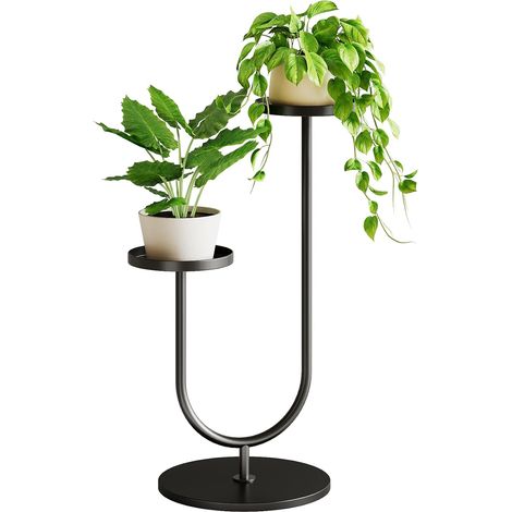 Support Plante Interieur, Support Plantes Interieur Grand avec 2 Etages pour Pots de Fleurs, Porte Plante d'Angle en Metal Noir pour Salon et Chambre, Decorations Interieures (1/5)